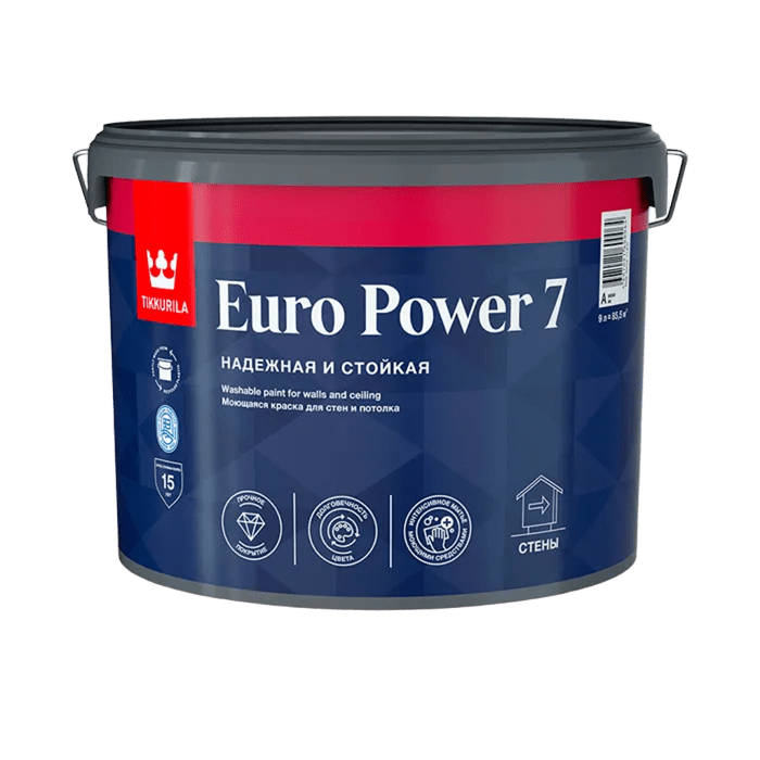 Краска в/д  ЕВРО-7 С  матовая латексная 9л, Тиккурила