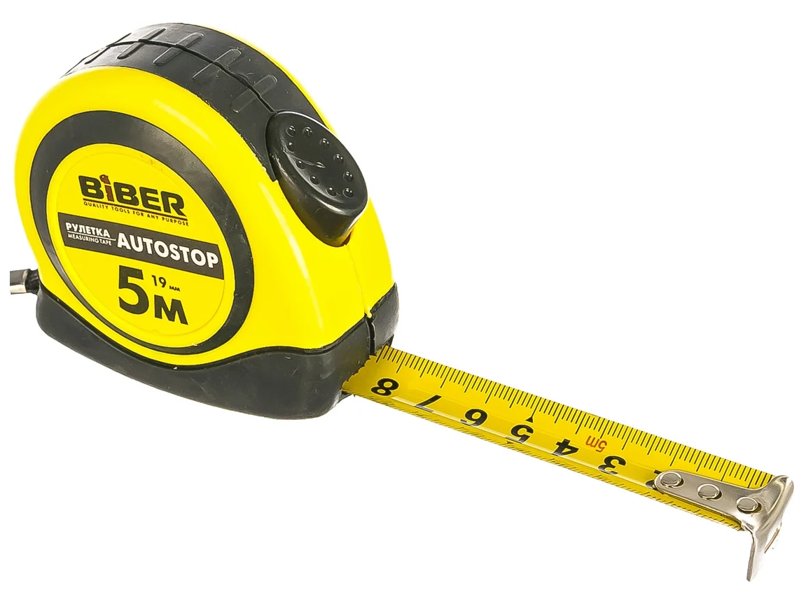 BIBER Рулетка AUTOSTOP обрезин/корпус 5 м*19мм