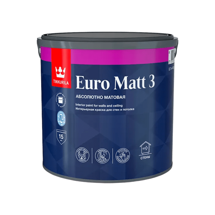 Краска в/д  ЕВРО-3 MATT (База А) 2,7 л Тиккурила