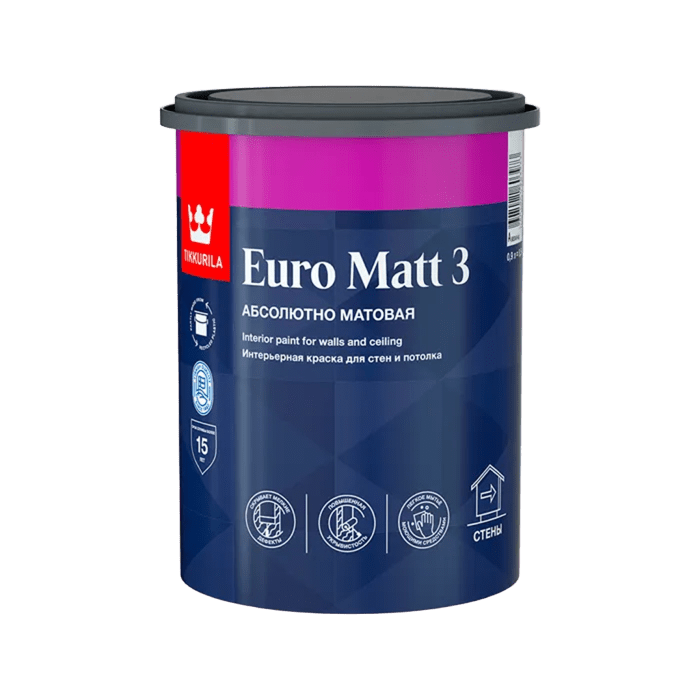 Краска в/д  ЕВРО-3 MATT (База С) 0,9л Тиккурила