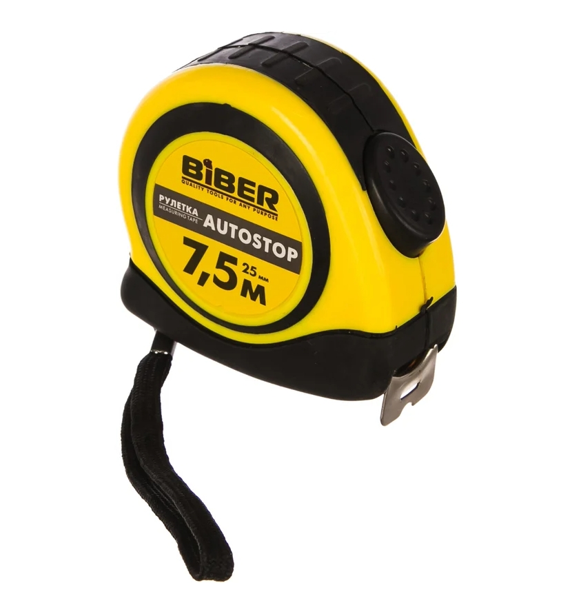 BIBER Рулетка AUTOSTOP обрезин/корпус 7,5 м*25мм