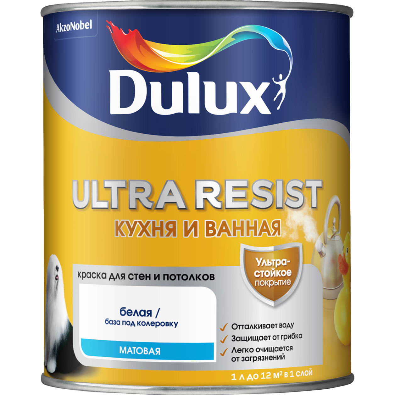 DULUX Краска в/д ULTRA RESIST Для кухни и ванной BW (матовая) 0,9 л
