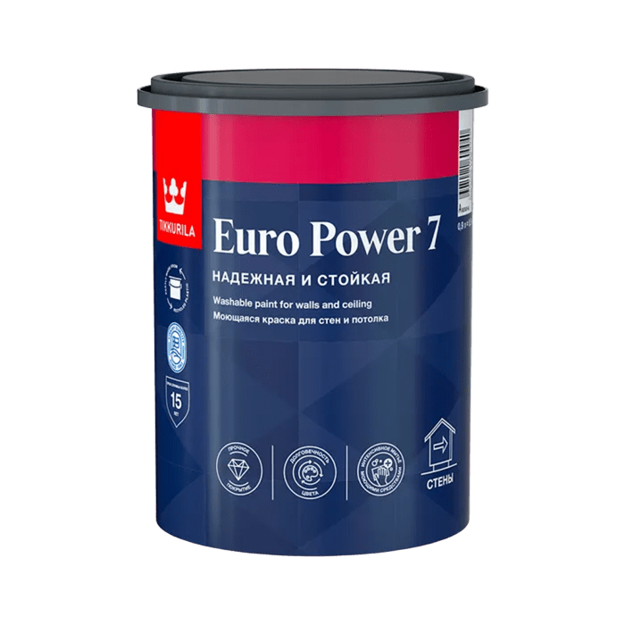 Краска в/д  ЕВРО-7 С  матовая латексная 0.9л, Тиккурила