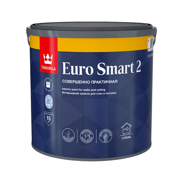 Краска в/д  ЕВРО-2 SMART глубоко матовая латексная 2.7л, Тиккурила