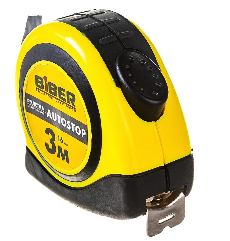 BIBER Рулетка AUTOSTOP обрезин/корпус 3 м*16мм