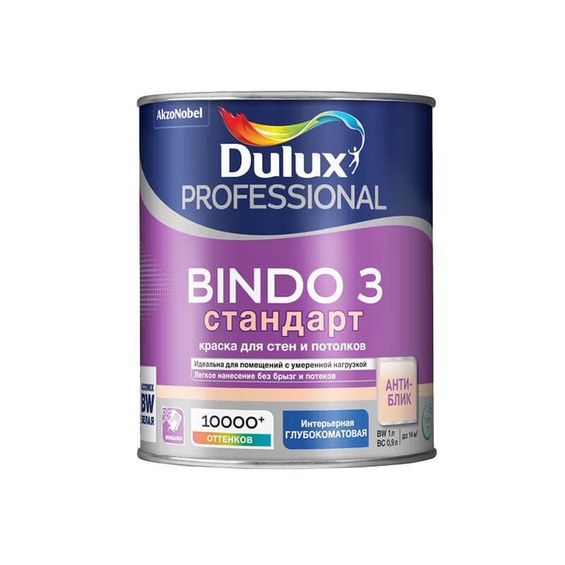 DULUX/Luxium Краска в/д Professional BINDO 3 BW глубокоматовая 1 л