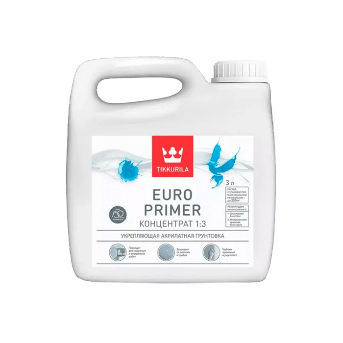 Евро Праймер EURO PRIMER Укрепляющая акрилатная грунтовка "Tikkurila" 3,0 л