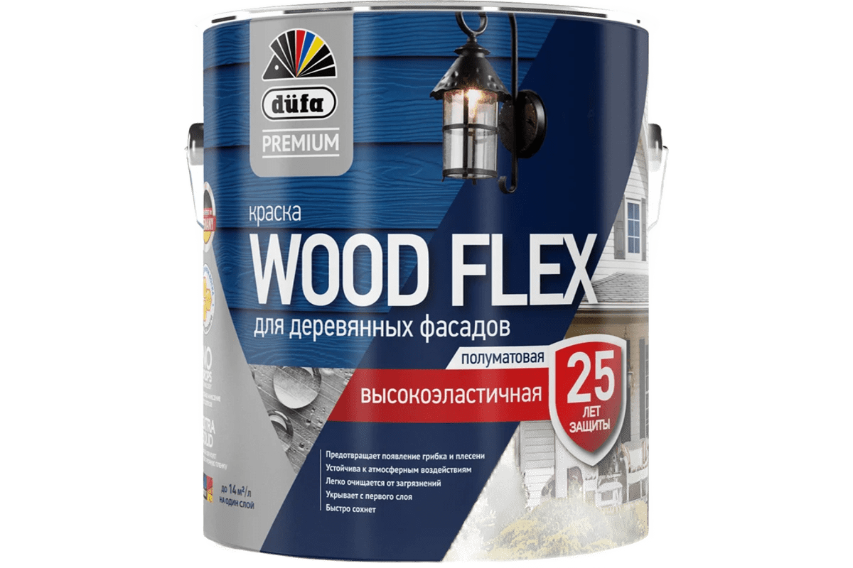 DUFA Premium Краска в/д WOODFLEX для деревянных фасадов База 1, 2,4л