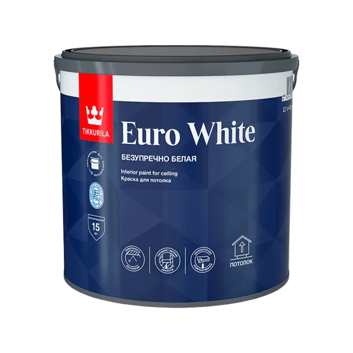 Tikkurila/Tikkivala Краска в/д EURO WHITE  гл/мат. латексная 2,7 л