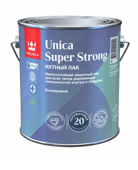 Лак UNICA SUPER STRONG 90 уретано-алкидн, универс, в/гл, Тиккурила 2,7л