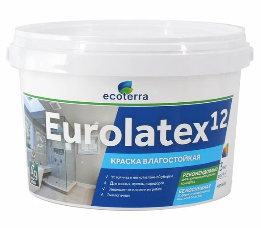 Краска ВД-АК-2180 влагостойкая ECOTERRA Eurolatex 12 мат 14 кг.