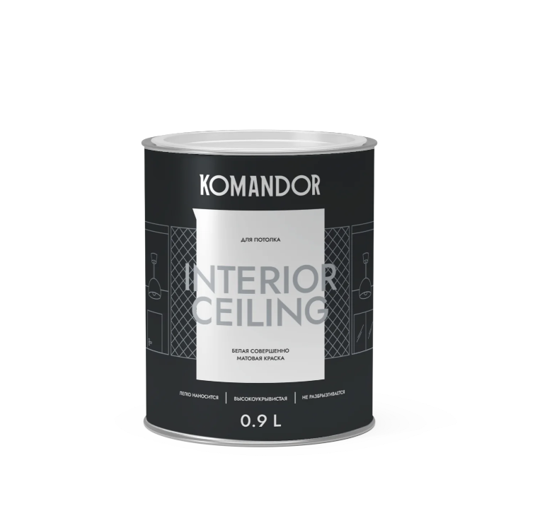 Komandor Краска в/д для потолка INTERIOR CEILING (мат) 0,9 л