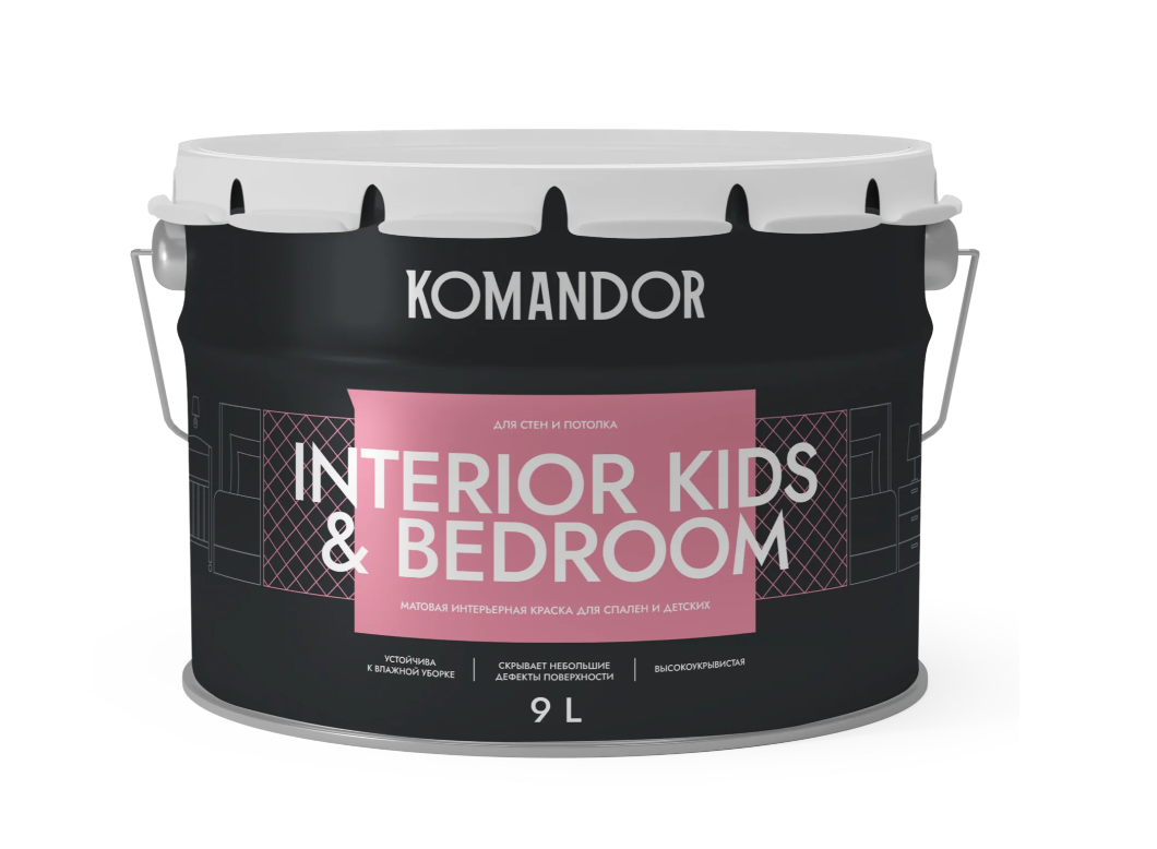 Komandor Краска в/д для кухни и ванной INTERIOR BATH&KITCHEN 7 (мат) База А 9 л