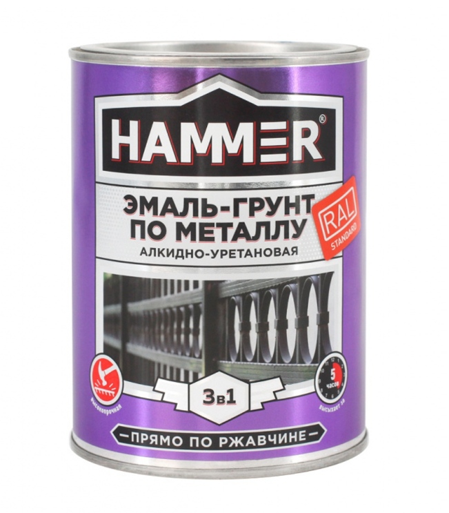 HAMMER Грунт-эмаль по металлу 3в1 (алкидно-уретановая) п/гл RAL 7040 Серое окно (2,7кг)
