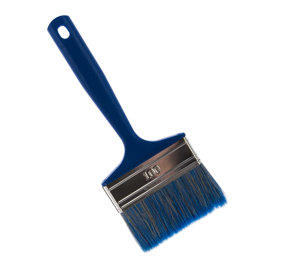 77100 Кисть флейцевая КФ100х14 Лаки и краски на водной основе  (Синяя ручка) "Лазурный берег"