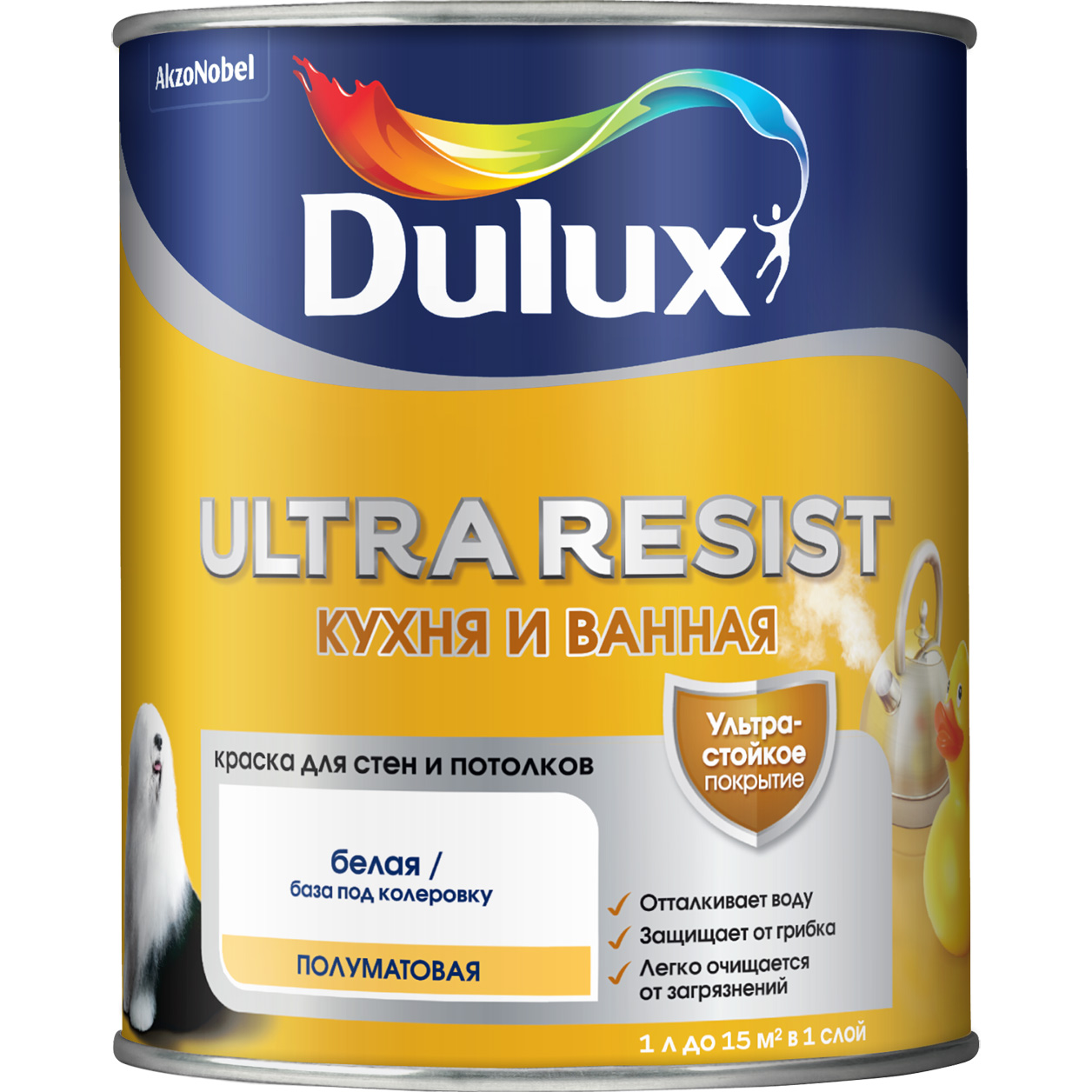 DULUX/Luxium Краска в/д ULTRA RESIST Для кухни и ванной BC (п/мат) 0,9 л