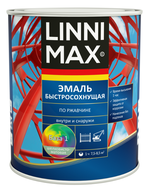 Linnimax Грунт-Эмаль алкидная (шелк/матовая) (Б/Сохнущая) 3 в 1 RAL 9005 1,6 л